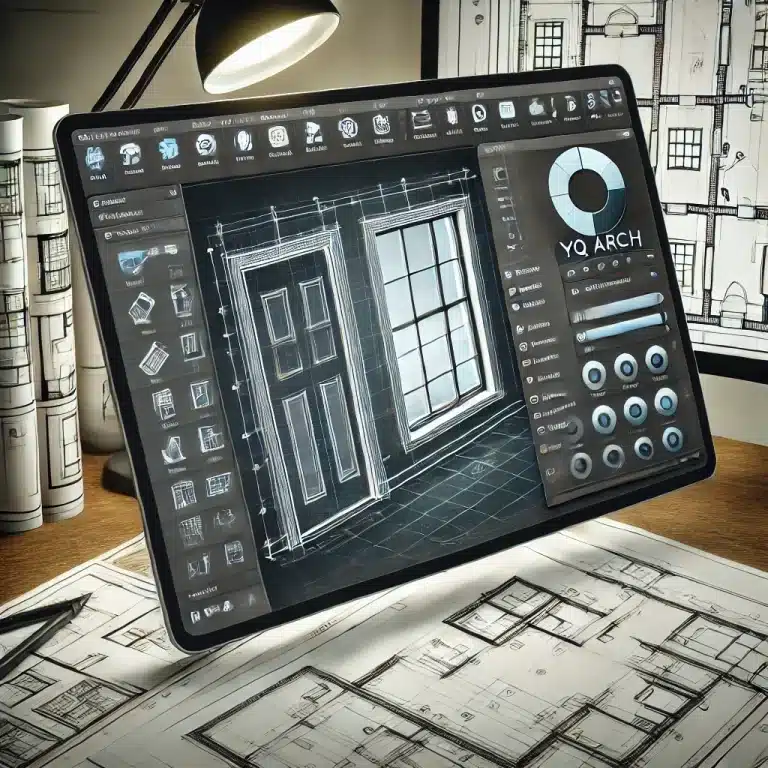 DALL·E 2025-03-04 14.25.27 - A professional digital illustration of an AutoCAD interface showcasing the YQ Arch plugin in action